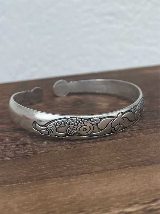 Silver Two Fish Cuff Bangle