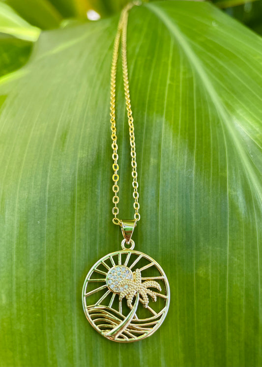 14k gold filled Palm Tree & Sun Necklace