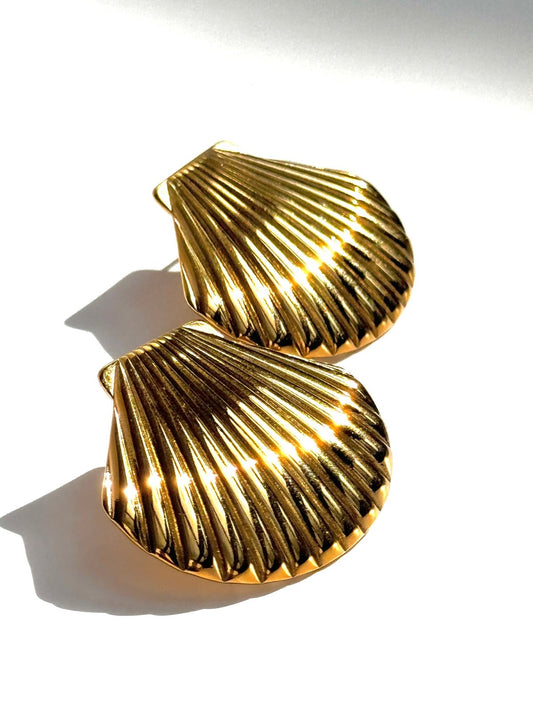 Gold Sea Shell Stud Earrings