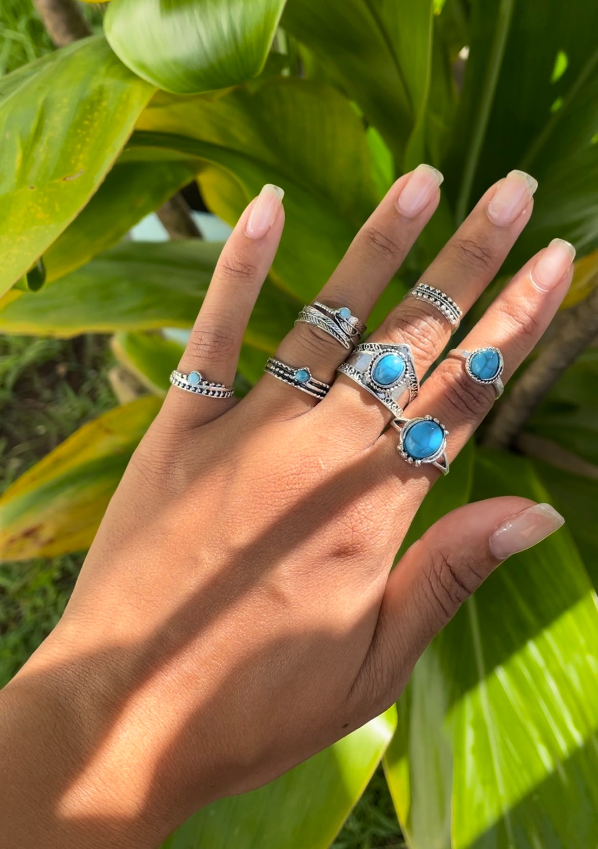 Silver-Turquoise Ring 7pcs Set