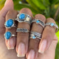 Silver-Turquoise Ring 7pcs Set