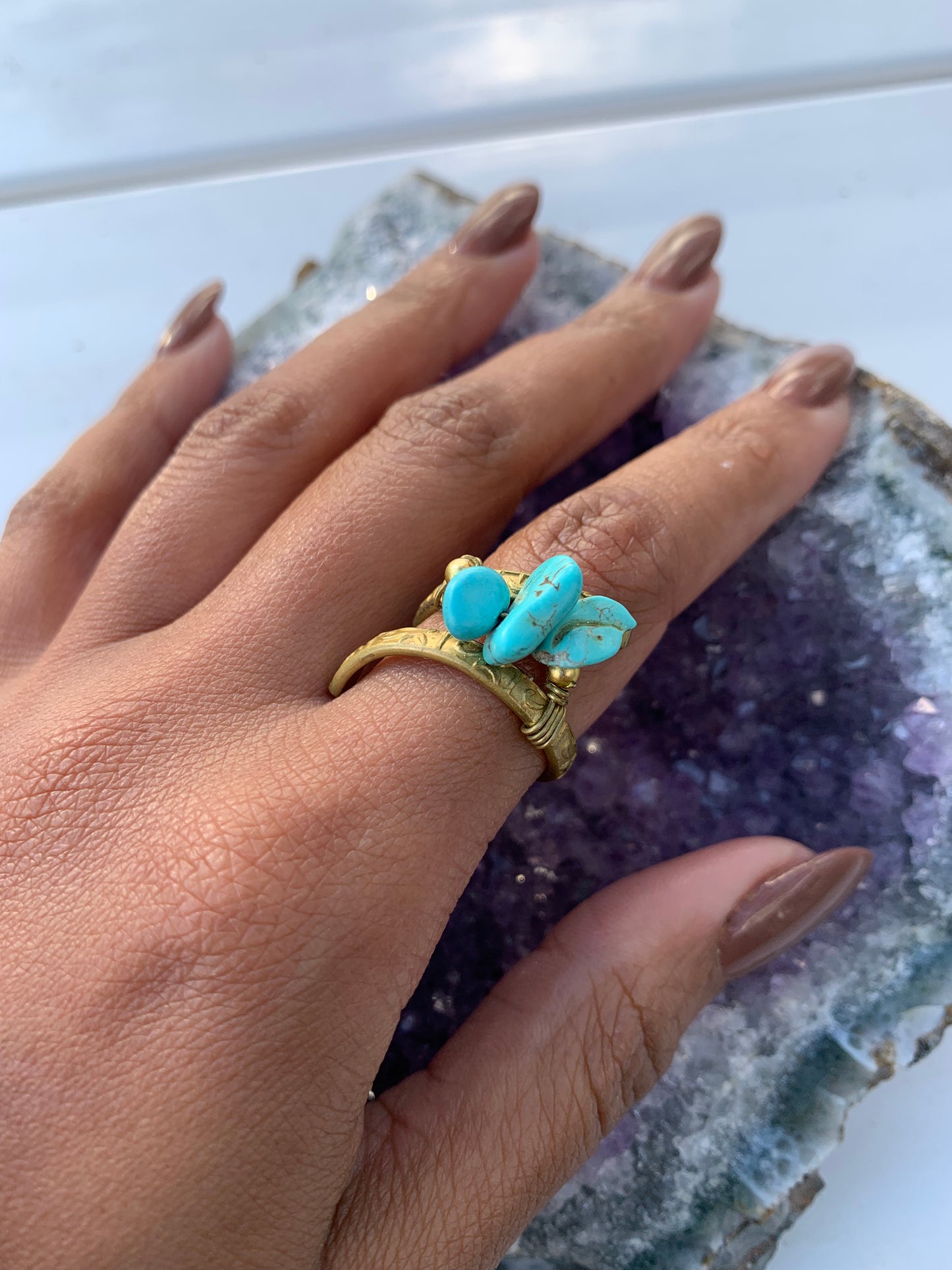 Triple Raw Crystal Turquoise Ring