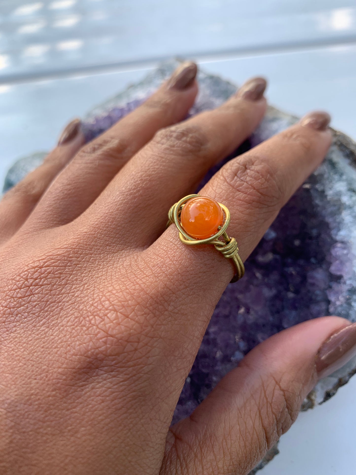 Orange Calcite Crystal Ring