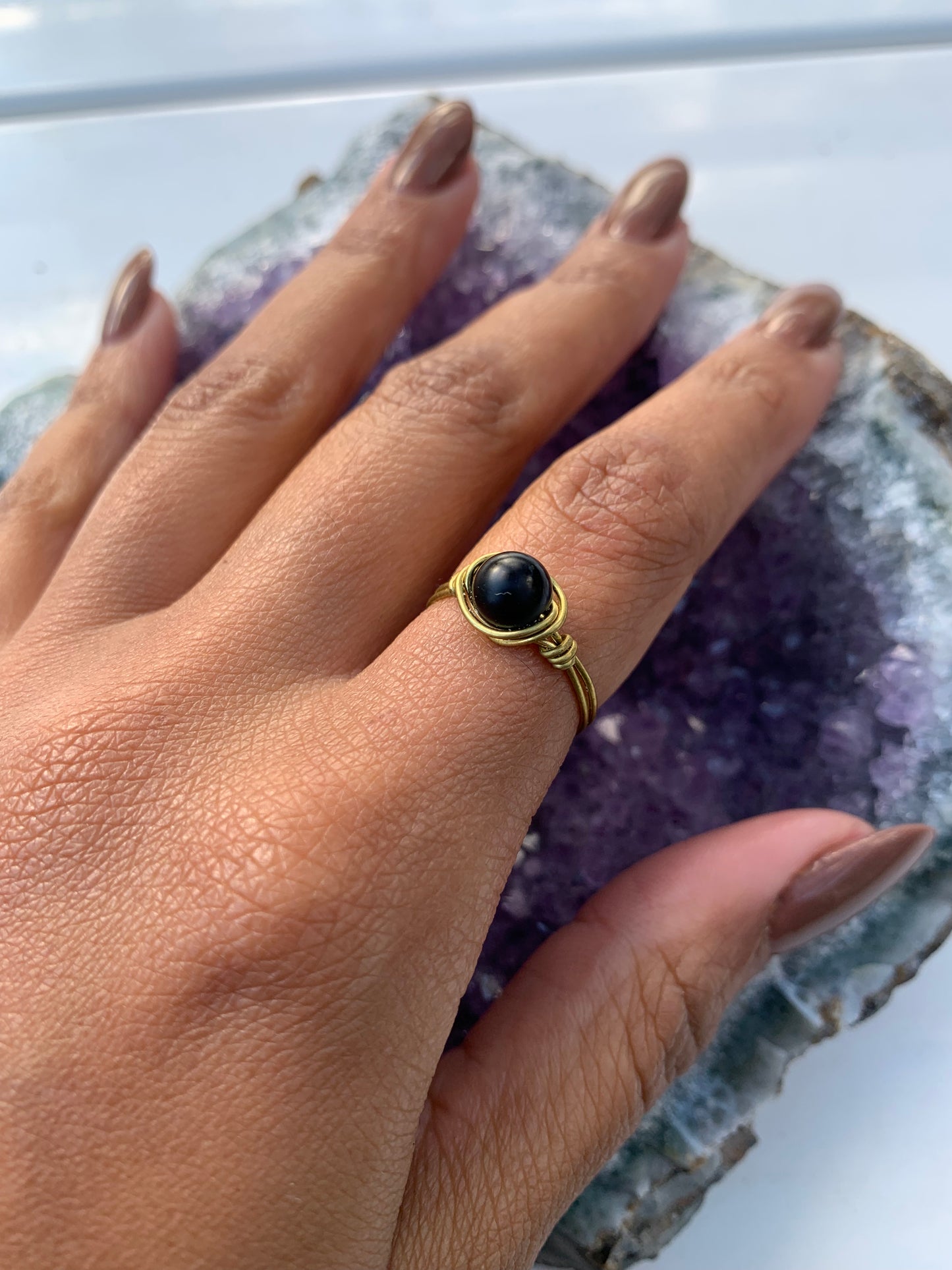 Black Pearl Crystal Ring