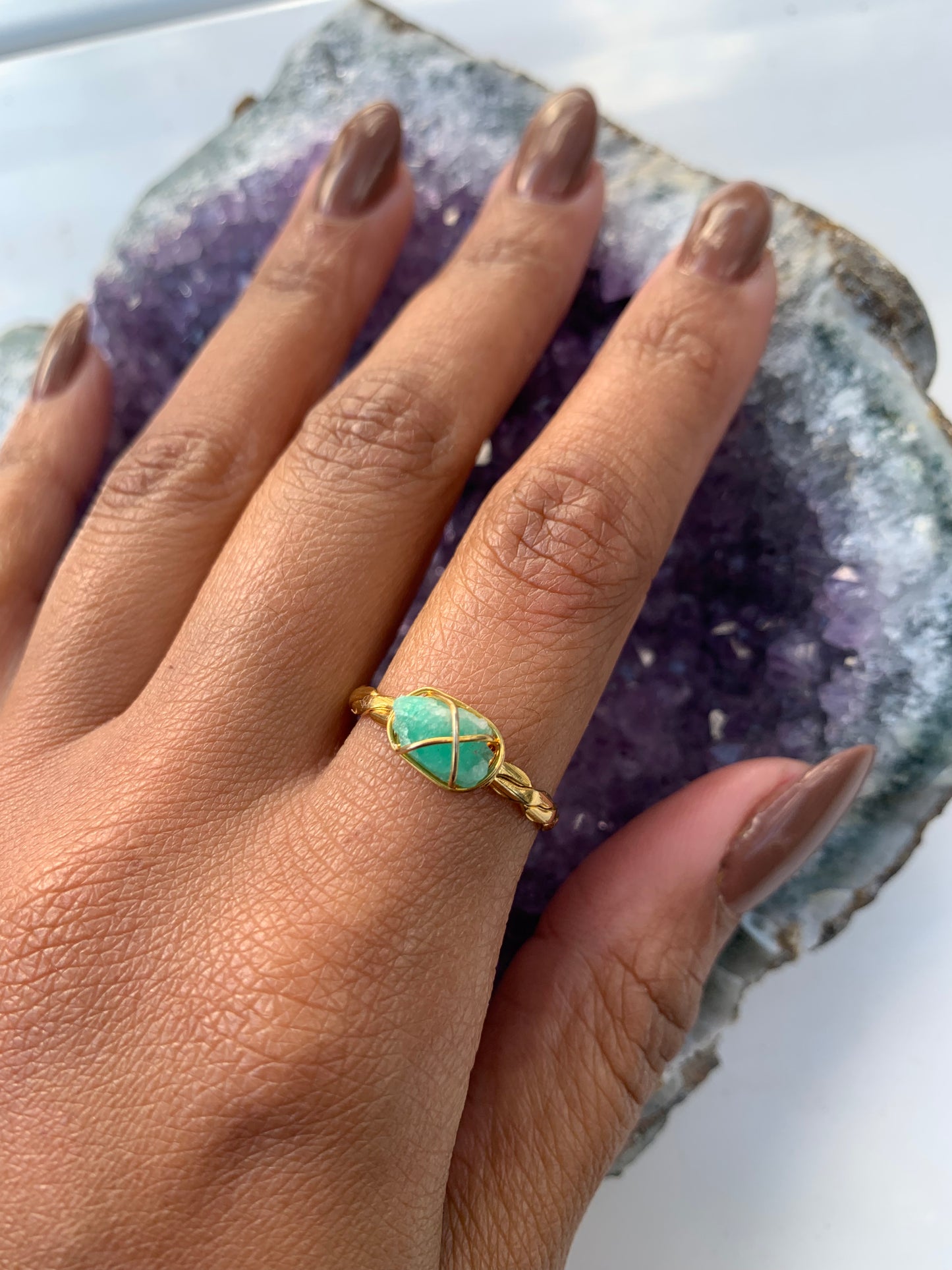 Wired Wrapped Amazonite Ring