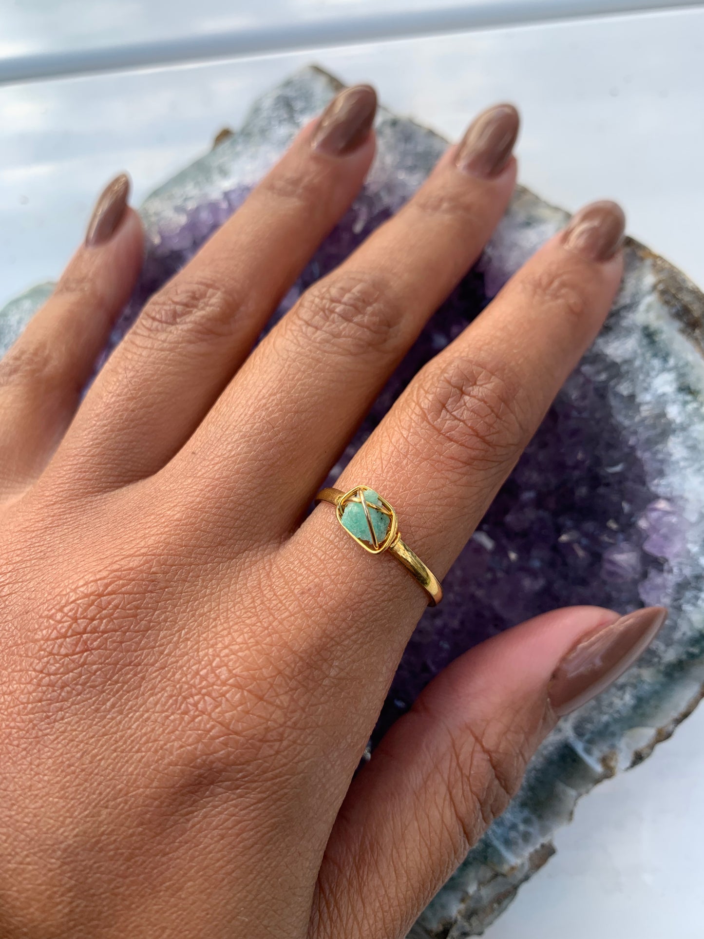 Mini Amazonite Crystal Ring