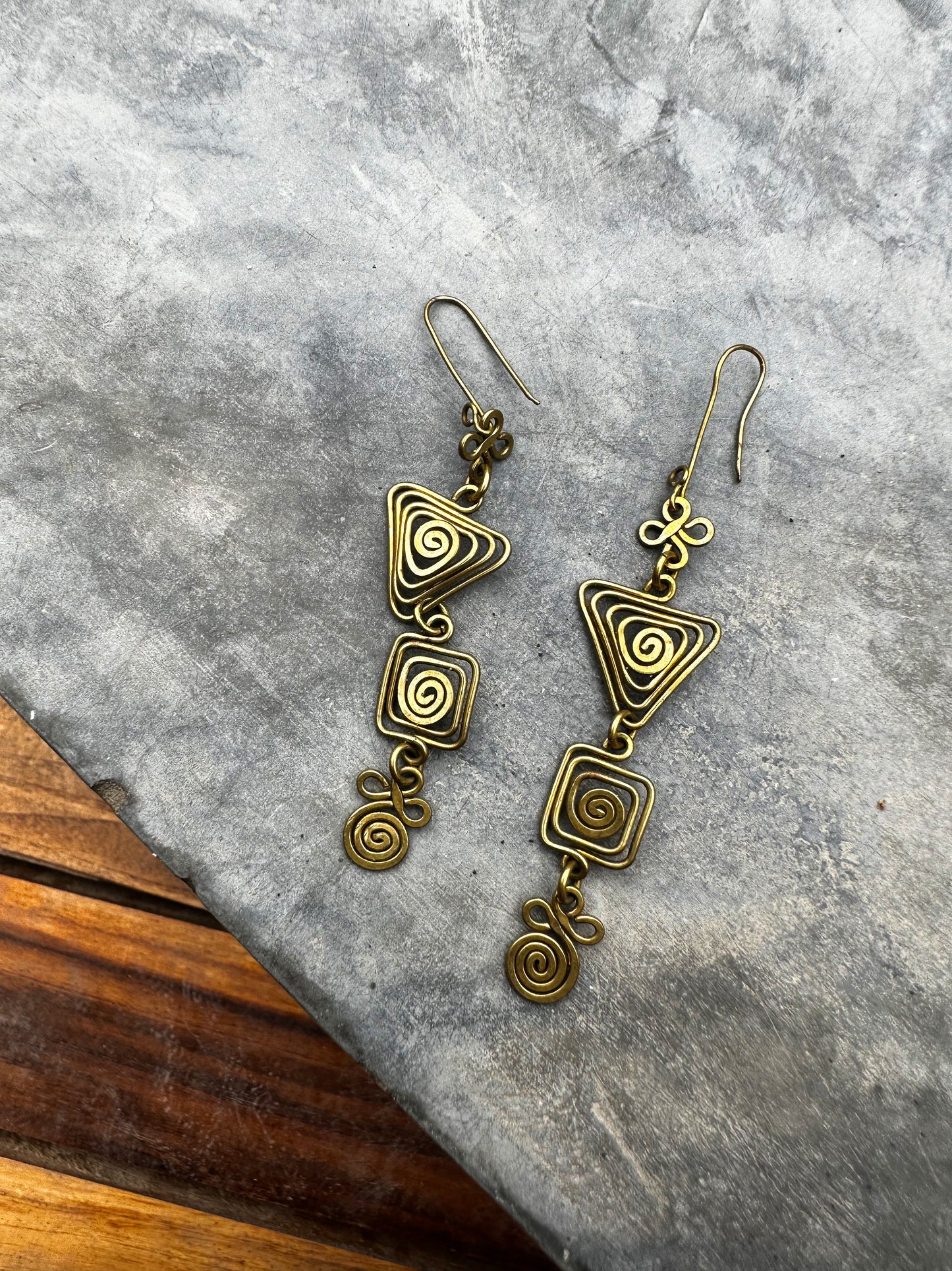 Abstract gold wire spiral earrings