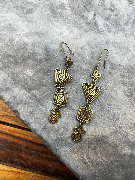 Abstract gold wire spiral earrings