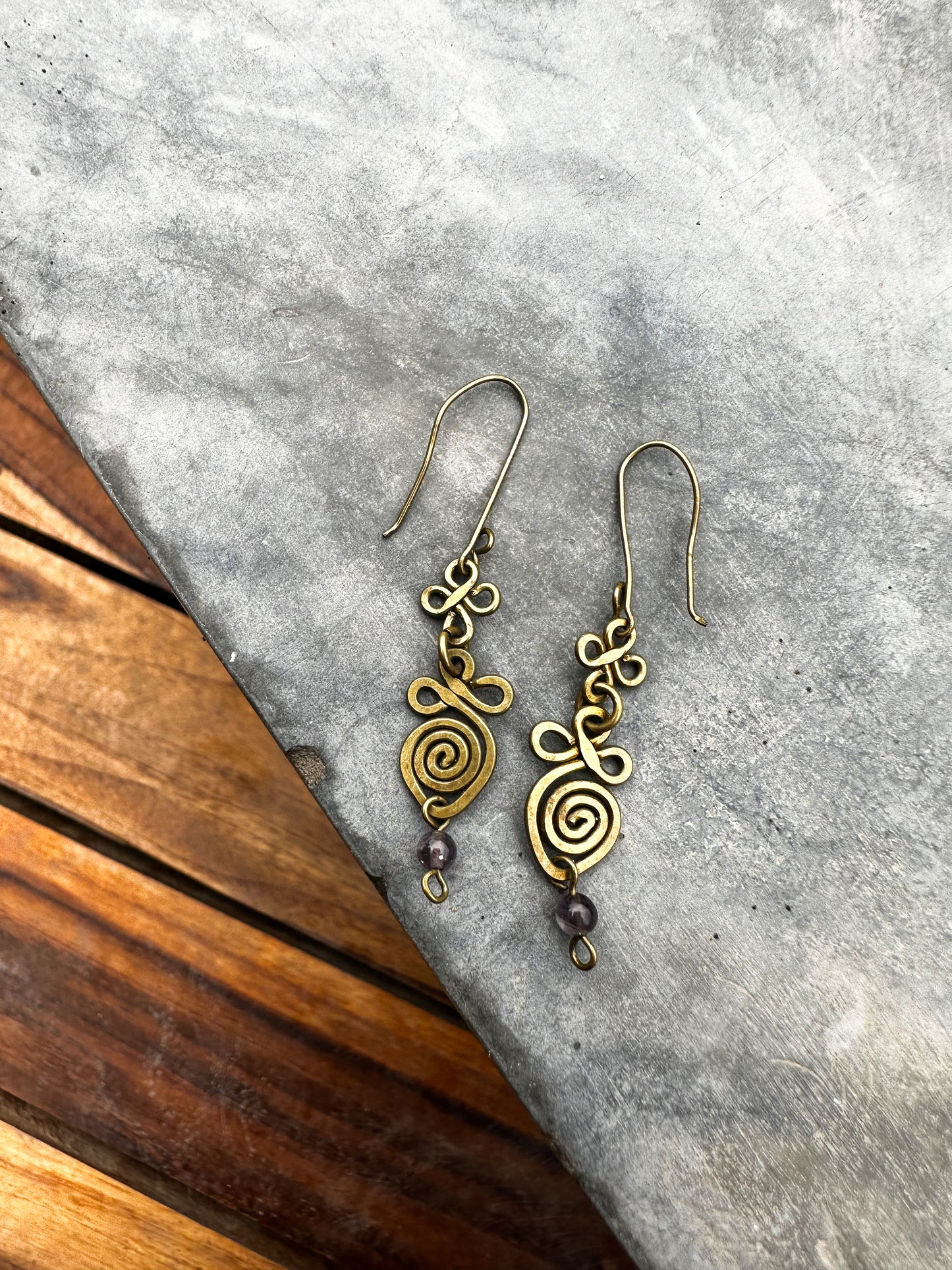 Abstract gold wire spiral earrings