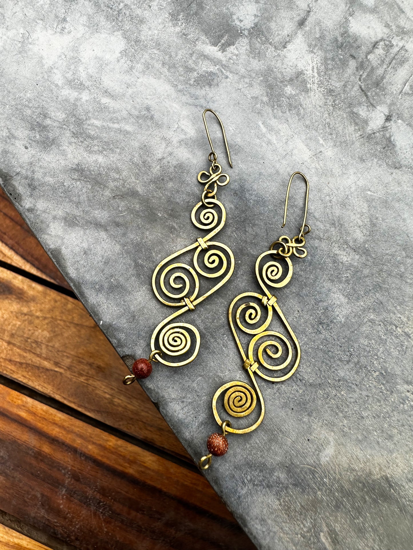 Abstract gold wire spiral earrings