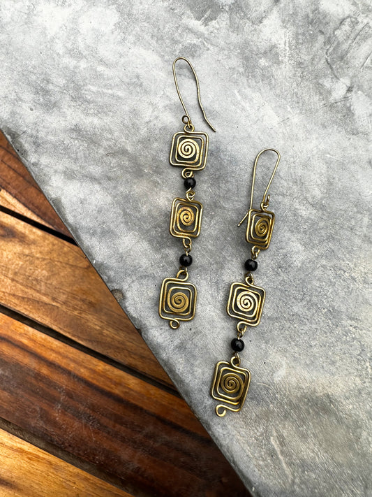 Abstract gold wire spiral earrings