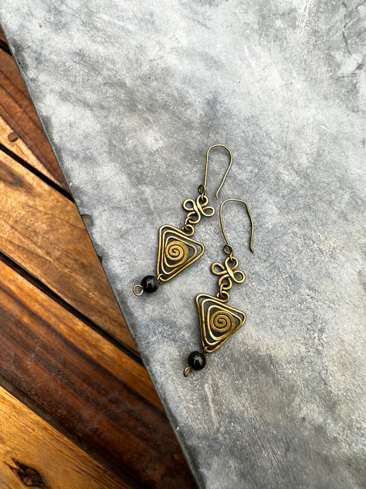 Abstract gold wire spiral earrings